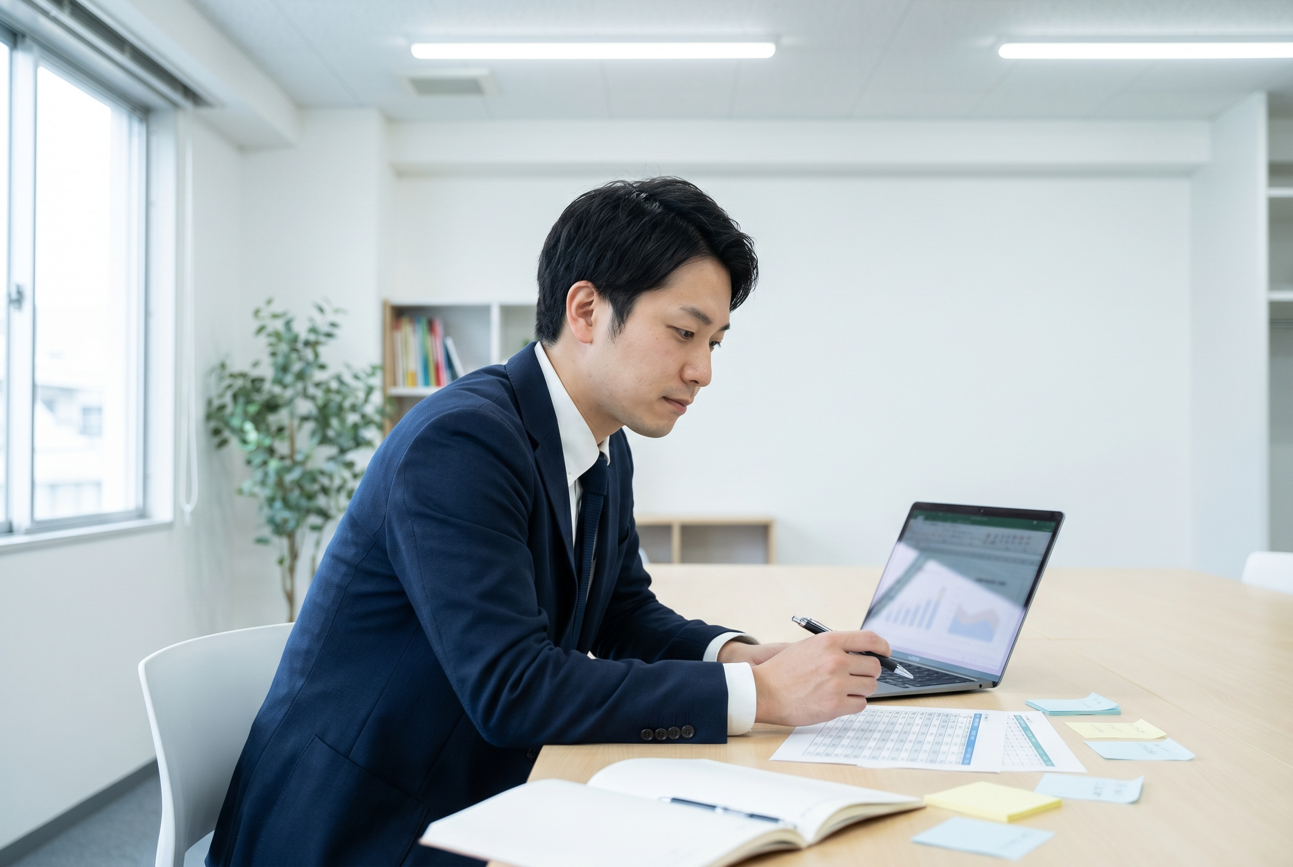 校舎長が校舎の数字を読み込み、施策の仮説を立てている様子